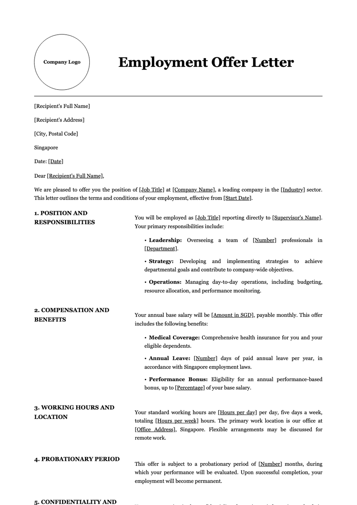 Singapore employment offer letter template with job scope and compensation details_variant_2